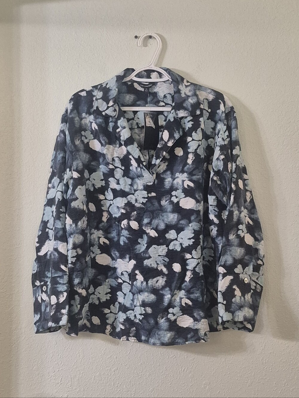 The Limited Navy and Light Blue Floral Notch-Collar Tunic